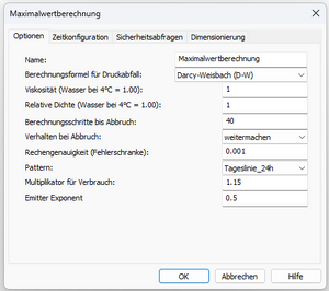 Wassernetzberechnung Einstellungen.png